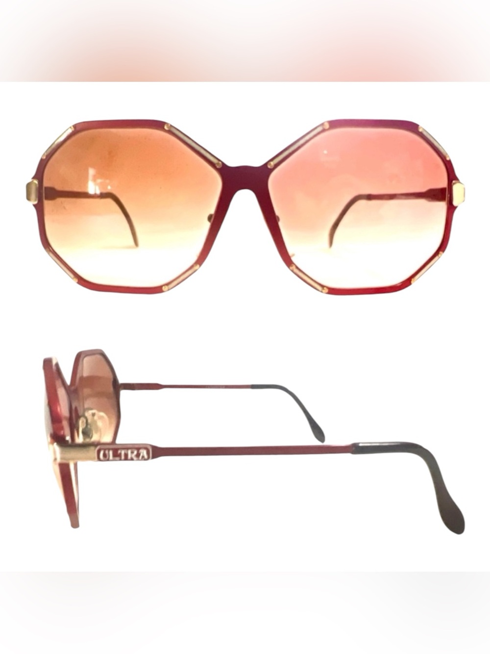 1980’s ULTRA Harem Red‎ Angular Metal Sunglasses, Oversized, Made in Germany